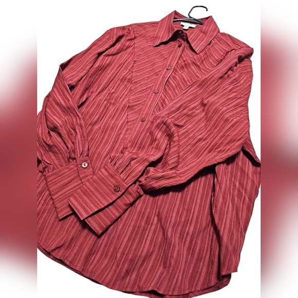 TOPSHOP Berry Textured Panel Flared Long Sleeve Blouse Size 8 - Picture 4 of 9